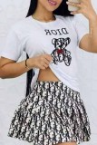 Casual Character Print Letter O Neck Short Sleeve Two Pieces