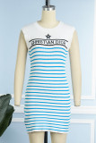 Casual Letter Striped Patchwork O Neck A Line Dresses