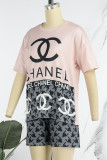 Casual Living Character Print Letter O Neck Short Sleeve Two Pieces