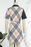 Elegant Striped Patchwork Letter Turndown Collar Shirt Dress Dresses