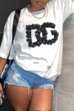 Casual Letter Lace O Neck T-Shirts