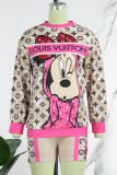 Casual Character Print Letter O Neck Long Sleeve Two Pieces
