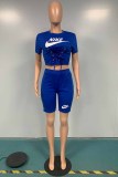 Casual Sportswear Print Bandage Letter O Neck Short Sleeve Two Pieces