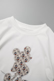 Casual Character Print Embroidered Letter O Neck Short Sleeve Two Pieces