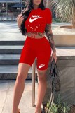 Casual Sportswear Print Bandage Letter O Neck Short Sleeve Two Pieces