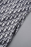 Elegant Print Patchwork Letter Hooded Collar Outerwear