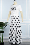 Casual Elegant Print Letter O Neck Short Sleeve Two Pieces
