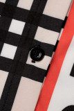 Elegant Striped Print Patchwork Letter Turndown Collar Tops