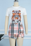 Elegant Print Letter O Neck Short Sleeve Two Pieces