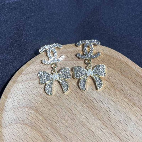 Simplicity Letter With Bow Rhinestone Earrings