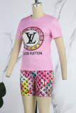 Elegant Print Letter O Neck Short Sleeve Two Pieces