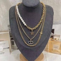 Vintage Geometric Chains Pearl Necklaces