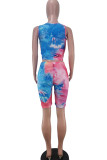 Casual Print Tie Dye Letter U Neck Sleeveless Two Pieces