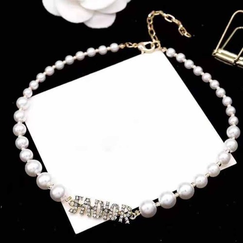 Celebrities Simplicity Letter Pearl Rhinestone Necklaces