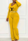 Sexy Casual Print Letter V Neck Jumpsuits