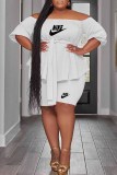 Casual Print Letter Off the Shoulder Plus Size Two Pieces