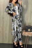 Casual Figure Print Patchwork Cardigan Collar Long Sleeve Two Pieces