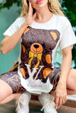 Casual Elegant Print Letter O Neck Short Sleeve Two Pieces