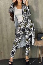 Casual Figure Print Patchwork Cardigan Collar Long Sleeve Two Pieces