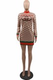 Sexy Print Letter O Neck Wrapped Skirt Dresses