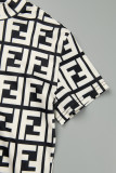 Elegant Print Letter Zipper Collar Jumpsuits
