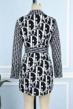 Casual Elegant Print Letter Turndown Collar Shirt Dress Dresses