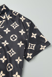 Elegant Print Letter Zipper Collar Jumpsuits