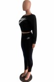 Casual Letter Embroidered O Neck Long Sleeve Two Pieces