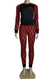 Elegant Print Patchwork Letter O Neck Long Sleeve Two Pieces