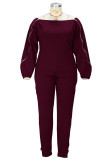 Casual Solid Patchwork Zipper O Neck Plus Size Jumpsuits