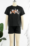 Street Print Animal Letter O Neck Short Sleeve Two Pieces