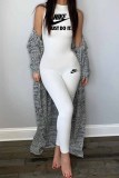 Casual Print Letter O Neck Jumpsuits