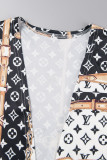 Casual Print Letter Cardigan Collar Long Sleeve Two Pieces