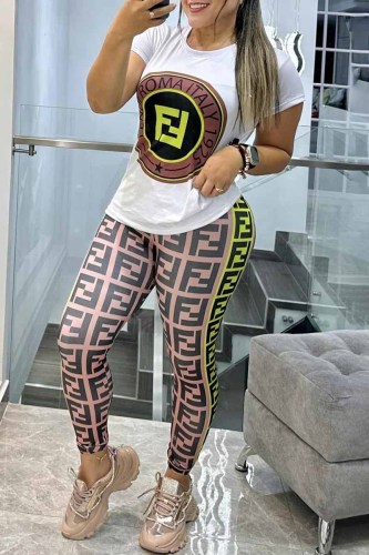 Sportswear Print Letter O Neck Short Sleeve Two Pieces