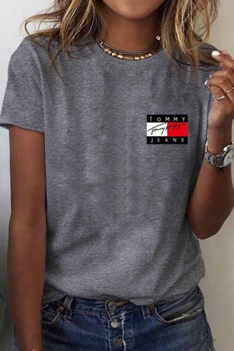 Casual Print Letter O Neck T-Shirts