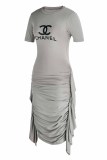 Fashion Casual Print Tassel Fold O Neck One Step Skirt Dresses