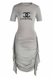 Fashion Casual Print Tassel Fold O Neck One Step Skirt Dresses