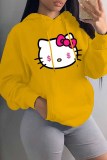 Casual Sportswear Character Print Pocket Hooded Collar Plus Size Tops