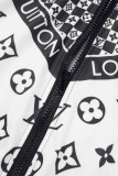 Sportswear Print Patchwork Letter Zipper Collar Long Sleeve Two Pieces
