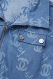 Casual Street Letter Zipper Turndown Collar Long Sleeve Denim Jacket