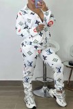 Street Print Letter Turndown Collar Long Sleeve Two Pieces