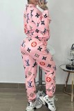 Street Print Letter Turndown Collar Long Sleeve Two Pieces
