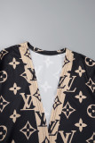 Elegant Print Patchwork Letter Cardigan Collar Long Sleeve Two Pieces