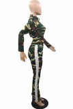 Street Camouflage Print Letter Zipper Collar Long Sleeve Two Pieces
