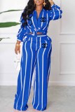 Casual Street Striped Print Letter Turndown Collar Long Sleeve Two Pieces