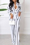 Casual Street Striped Print Letter Turndown Collar Long Sleeve Two Pieces
