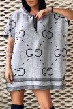 Sexy Street Print Letter Hooded Collar Straight Dresses