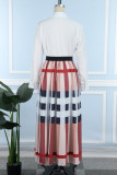 Elegant Striped Character Letter Turndown Collar Long Sleeve Two Pieces