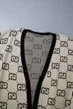Elegant Letter Patchwork Cardigan Collar Outerwear