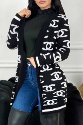 Casual Letter Patchwork Cardigan Collar Outerwear